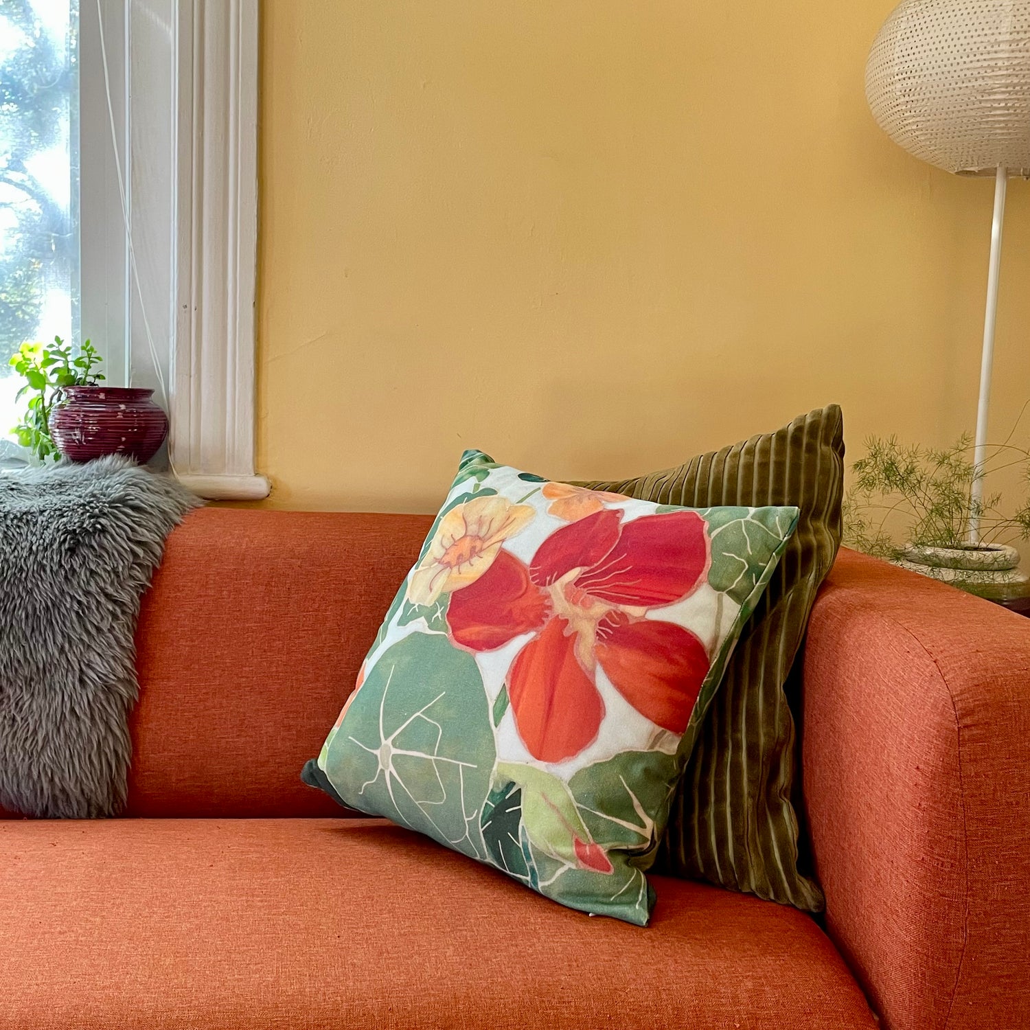 Glorious Gleam Nasturtium Throw Pillow