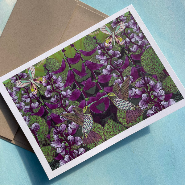 Ruby Moon Hyacinth Bean Note Card and Envelope